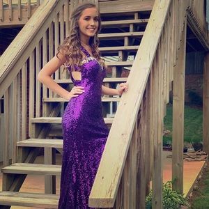Purple sequins and diamond top prom dress